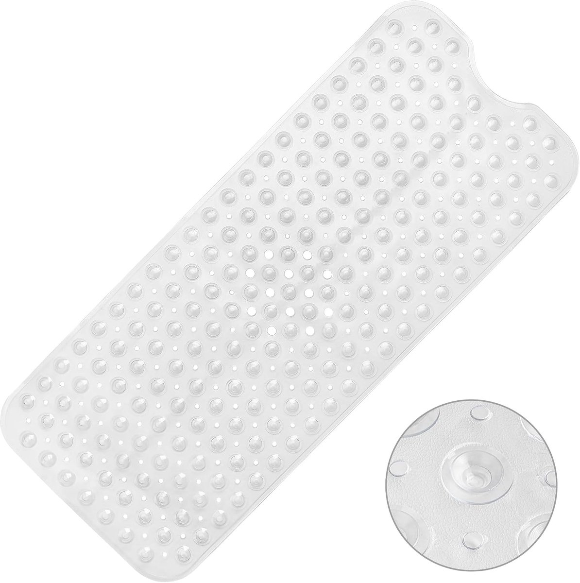 Badmat, antislip, 100 x 40 cm, BPA-vrij, pvc-douchemat met zuignappen, extra lange antislipmat, voor badkuip, machinewasbaar, rechthoekig, transparant