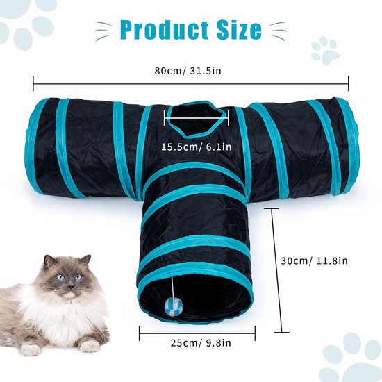 speelgoed, tunnel, opvouwbaar, kattenspeelgoed voor kittens, puppy's, hazen, binnen en buiten (zwart 3-weg cat tunnel) — afbeelding 5