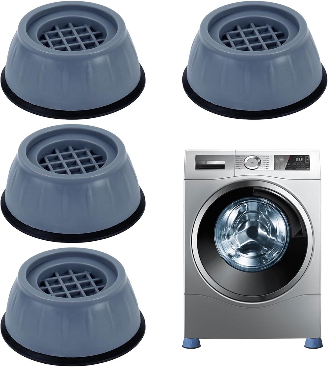 4 stuks wasmachine-voetpads, trillingsdemper, universele trillingsdemper met rubberen onderlegger voor wasmachines en drogers, anti-vibratie, antislipmat, wasmachine voetkussen