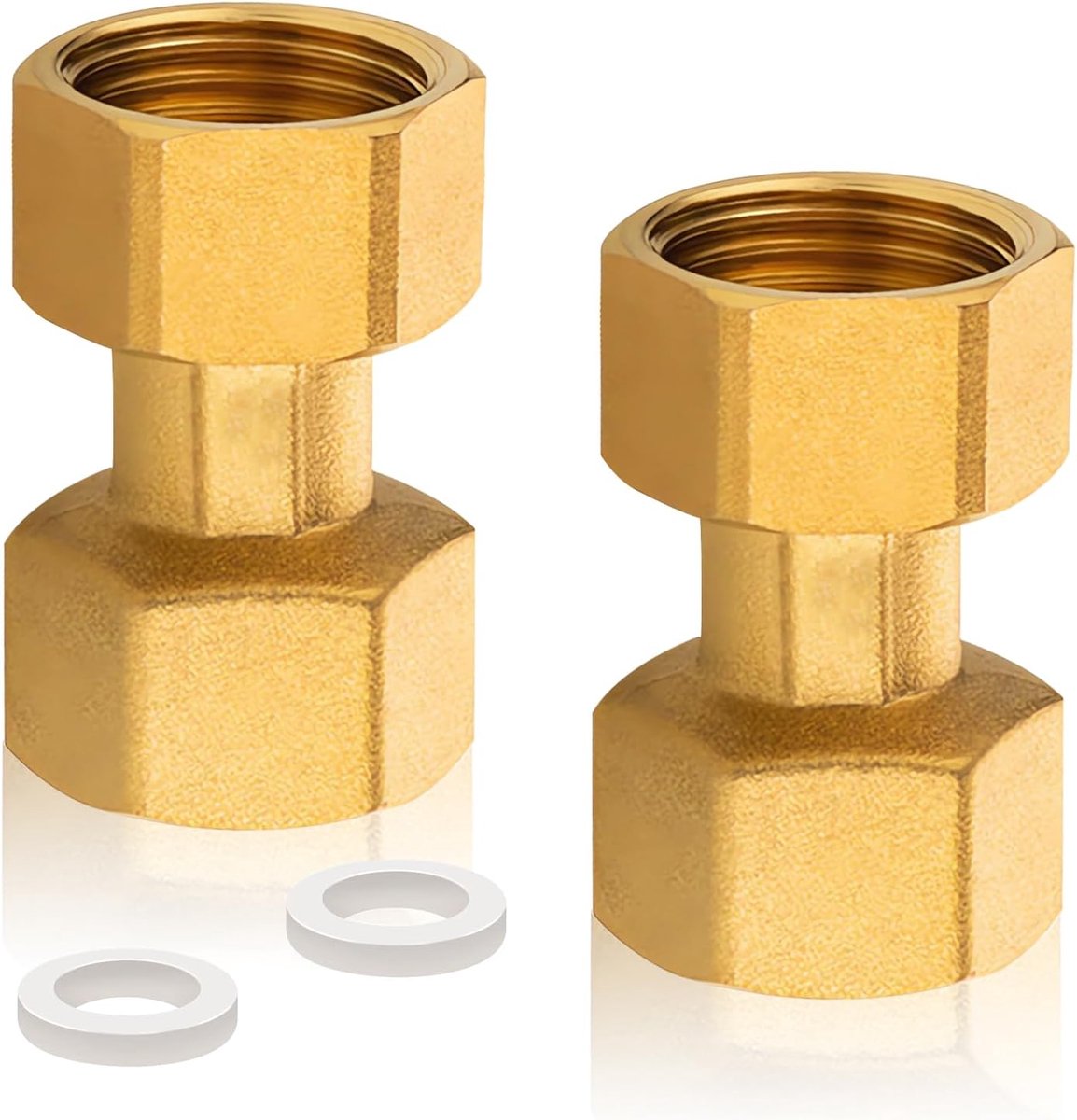 2 stuks messing beweegbare schroefverbinding 1 inch binnendraad, 1 inch IG x 1 inch IG messing schroefverbinding doorgang, DN25, met afdichting, voor waterinstallaties en centrale verwarmingssystemen
