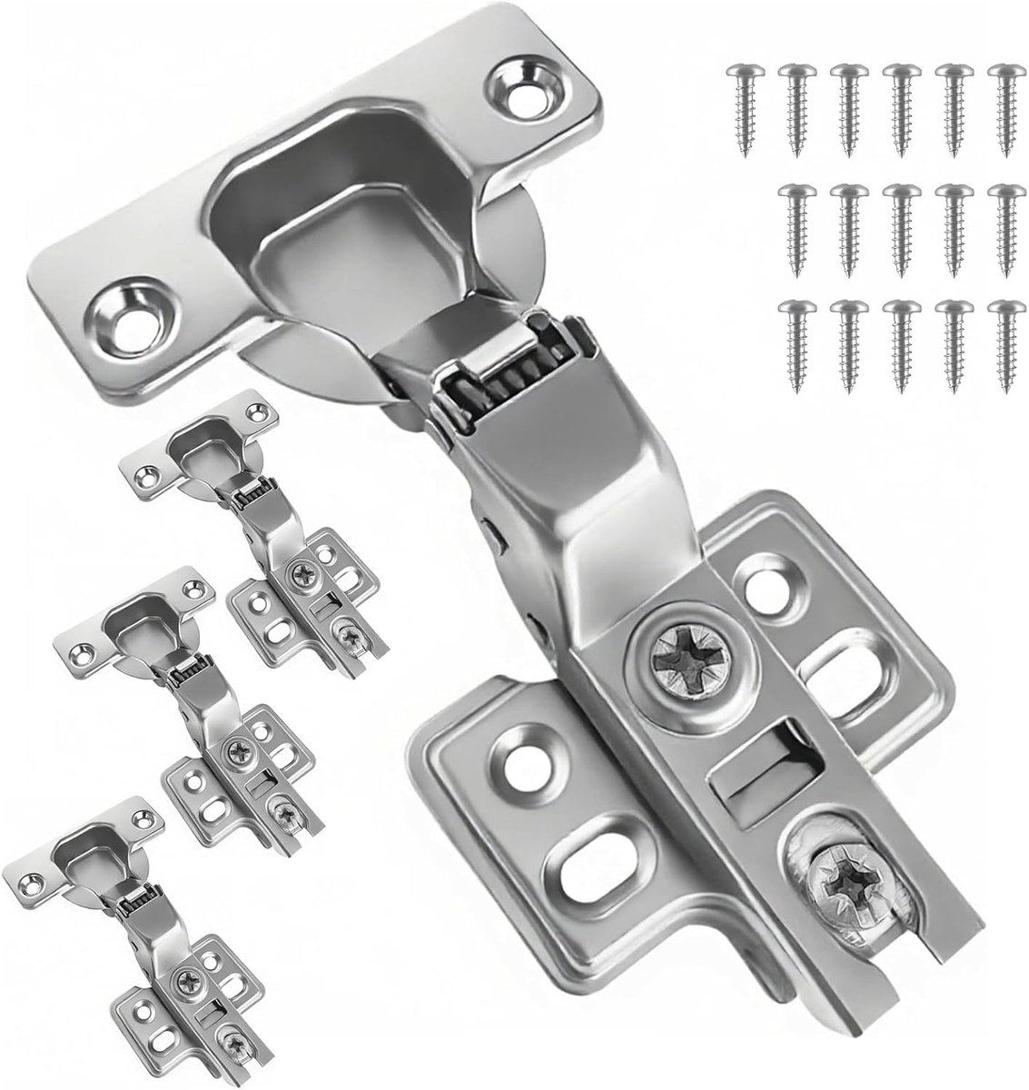 Scharnieren, meubelscharnieren met schokdemper 110°, 35 mm hydraulische scharnieren voor keukenkasten, kasten, kastdeuren, eenvoudige montage, 3D-koudgewalst staal (4 stuks) met 16 schroeven