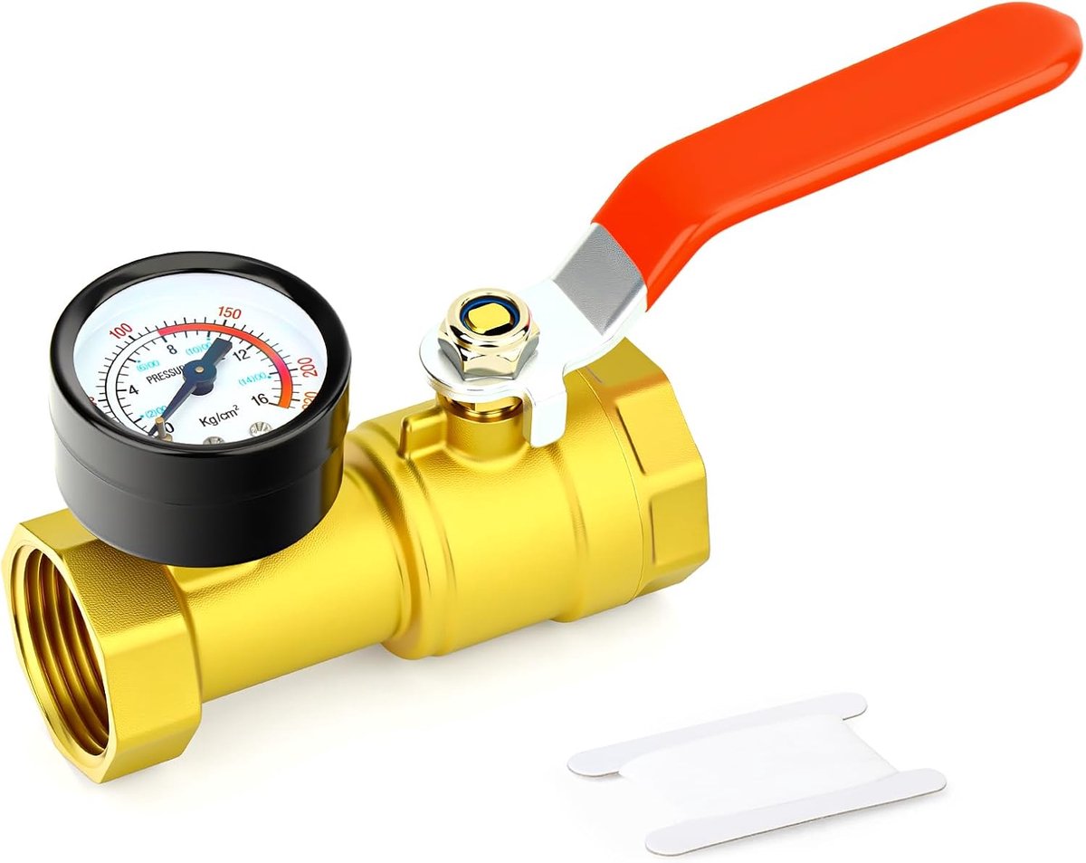 1" BSP vrouwelijke messing kogelkraan met manometer, 0-16 bar (0-220 psi) waterleidingdruktester waterkleppen voor brandbestrijding, sprinklersystemen