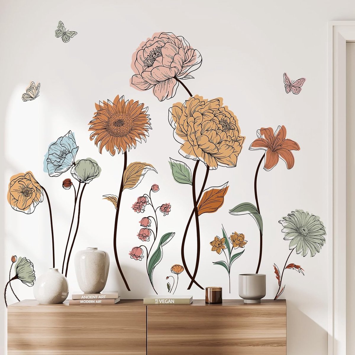 Muurstickers, boho-bloem, bloemen-muurstickers, wanddecoratie voor slaapkamer, woonkamer, kantoor