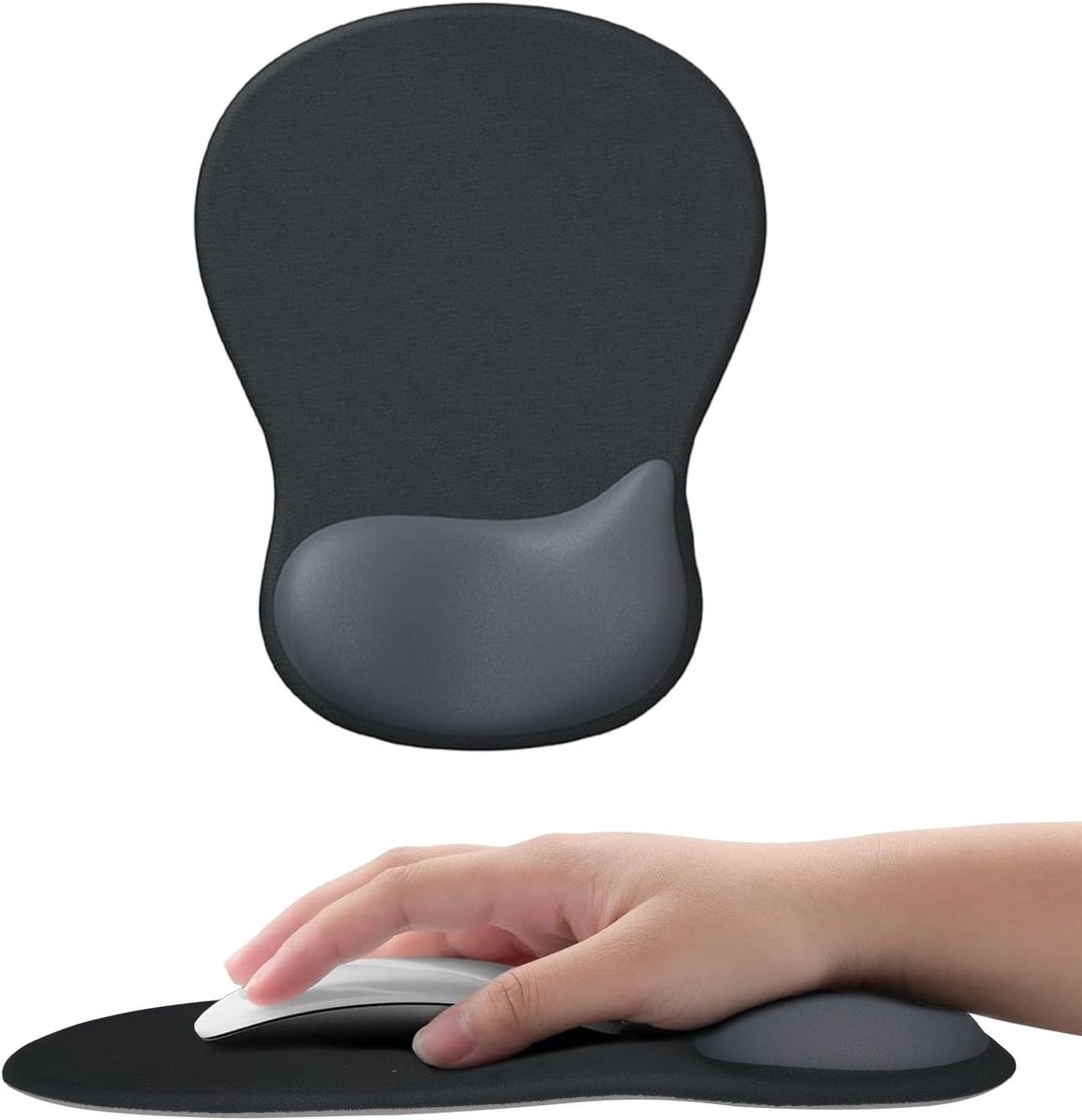 muismat met polssteun, ergonomische muismat met gelschuim polssteun, wasbare muismat met antislip PU-basis voor kantoor, thuis, pc, laptop, computer, muizen (zwart)