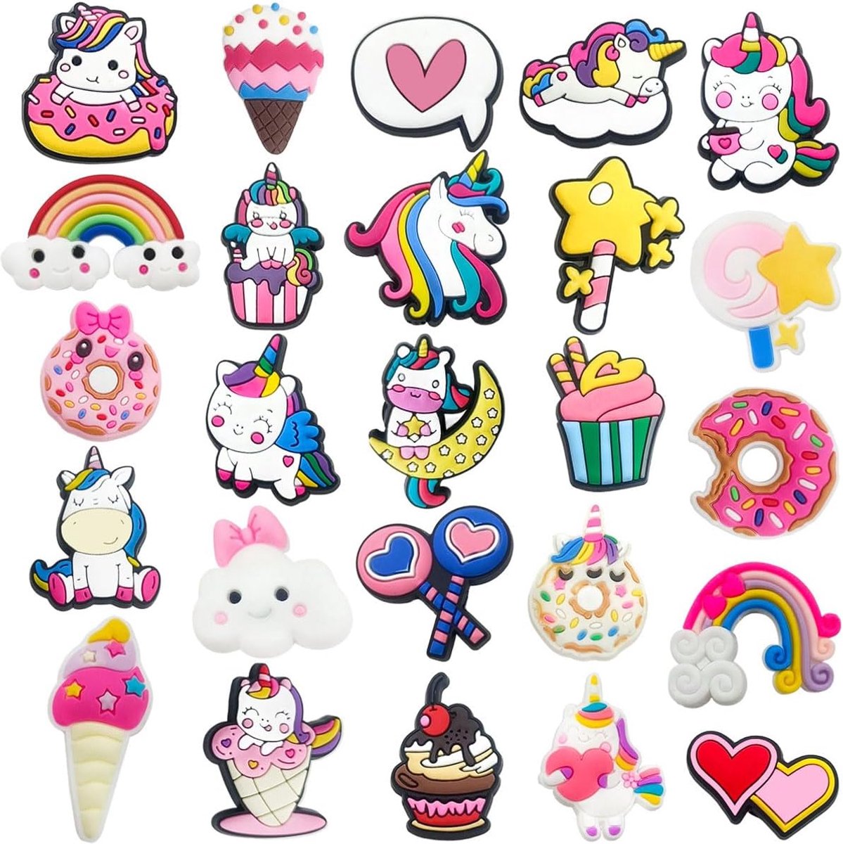 Bedels, Eenhoorn-collectie, cartoon-schoendecoratie, bedels voor kinderen, PVC schoenbedels, klompen, armbandbedels voor peuters, klompdecoratie voor bandjes armband