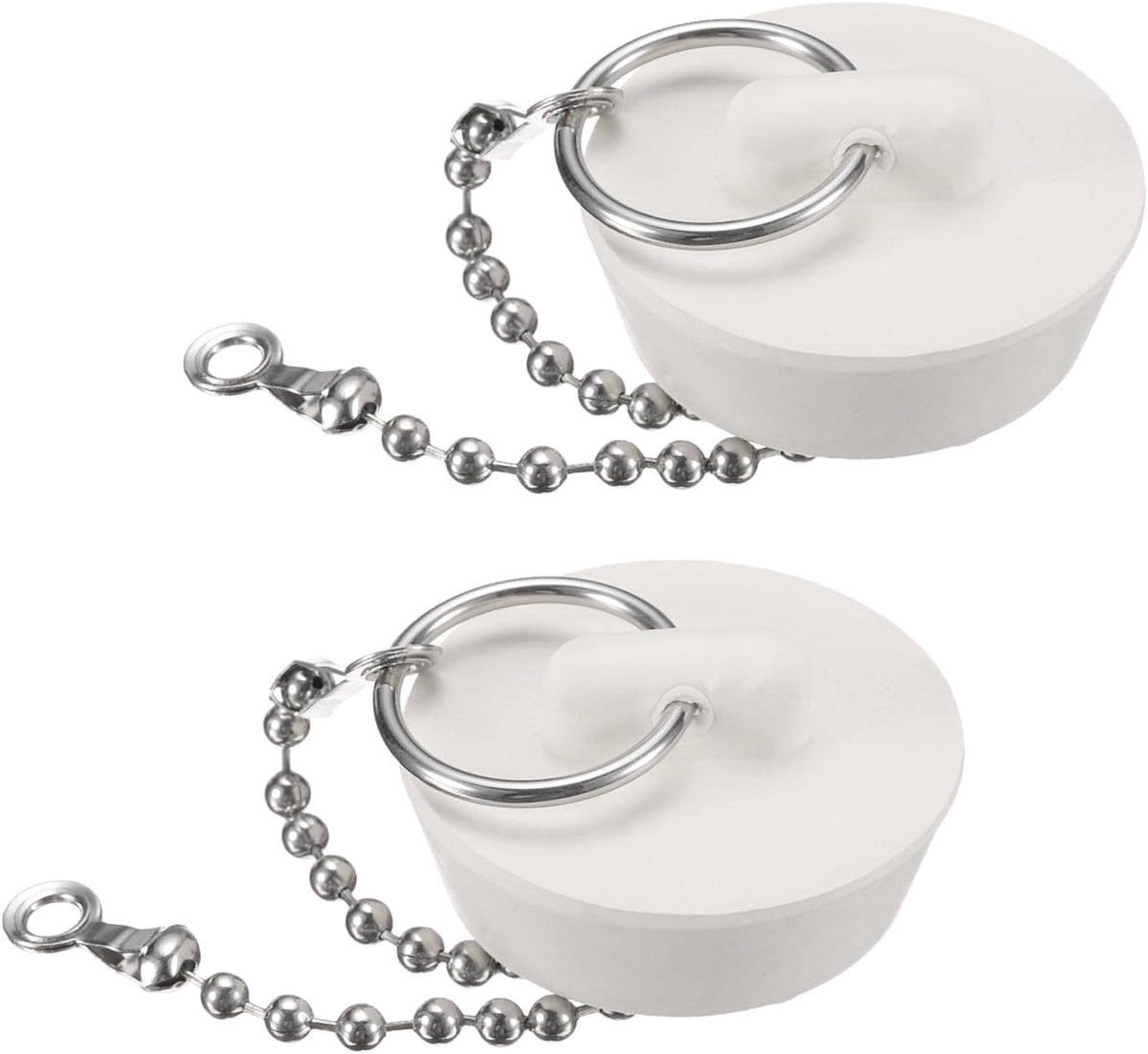 2 stuks rubberen sluitingen met ketting en hanger, badafvoerstop past voor 1 1/4 inch, rubberen spoelbakstop voor badkuip, keuken en badkamer, wit