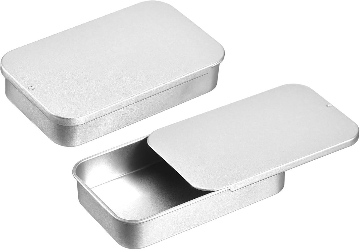 6 stuks metalen blikdozen, 8 x 5 x 1 cm, met schuifdeksel, lege rechthoekige opbergdoos, draagbare mini-blikjes voor snoep, cosmetica, handwerk, zilver