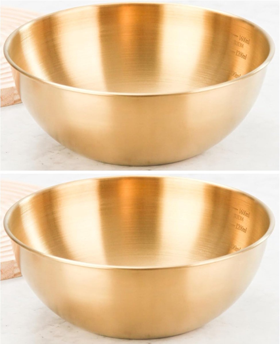 Mengkommenset, diameter: 16,8 cm - 0,7 L, vaatwasmachinebestendige slakommen, snackschalen, deegkom, goud