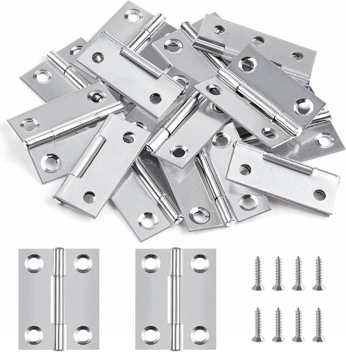 Scharnieren, inklapbaar, klein, 24 stuks, roestvrij staal, deurscharnier, scharnierband, voor buiten, scharnierband, mini ring voor deuren, ramen, kasten, met 96 stuks schroeven