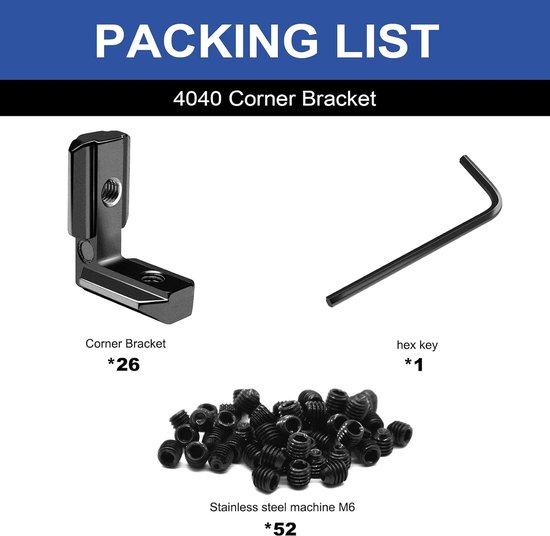 26 Stks 4040 Aluminium Extrusie Joint Connector Hoek Beugel L Vorm Zwart met Schroeven voor 40x40 V-Slot en T-Type Aluminium Profiel 3D Printer Frame Onderdelen — afbeelding 2