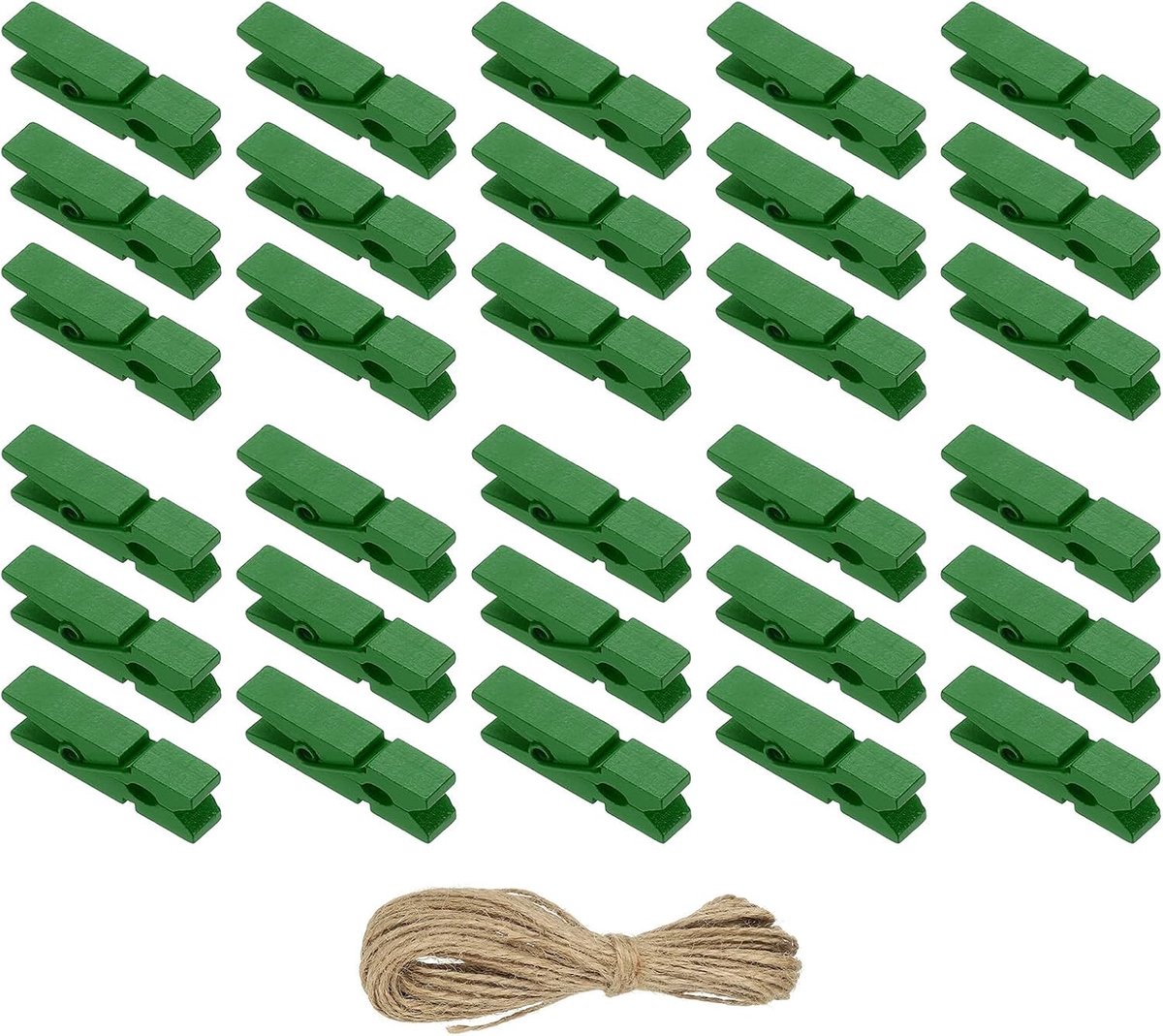 Wasknijpers van hout, 3,5 cm, kleine knoppen, 100 stuks, kleurrijke houten knijpers met sterke grip, fotoclips voor het ophangen van foto's, kleding, decoratief knutselwerk, groen