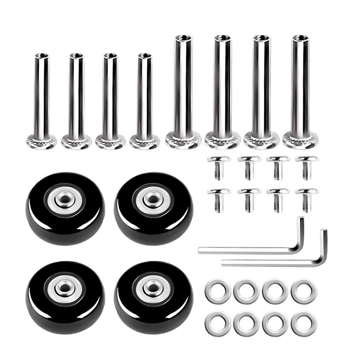 4 stuks bagage-reservewielen, rubberen reservewielen, reservewielen voor koffer, voor trolley, harde schaal, wielen met kogellagers, reparatieset (45 mm x 18 mm), zwart, 45mm*18mm, mode