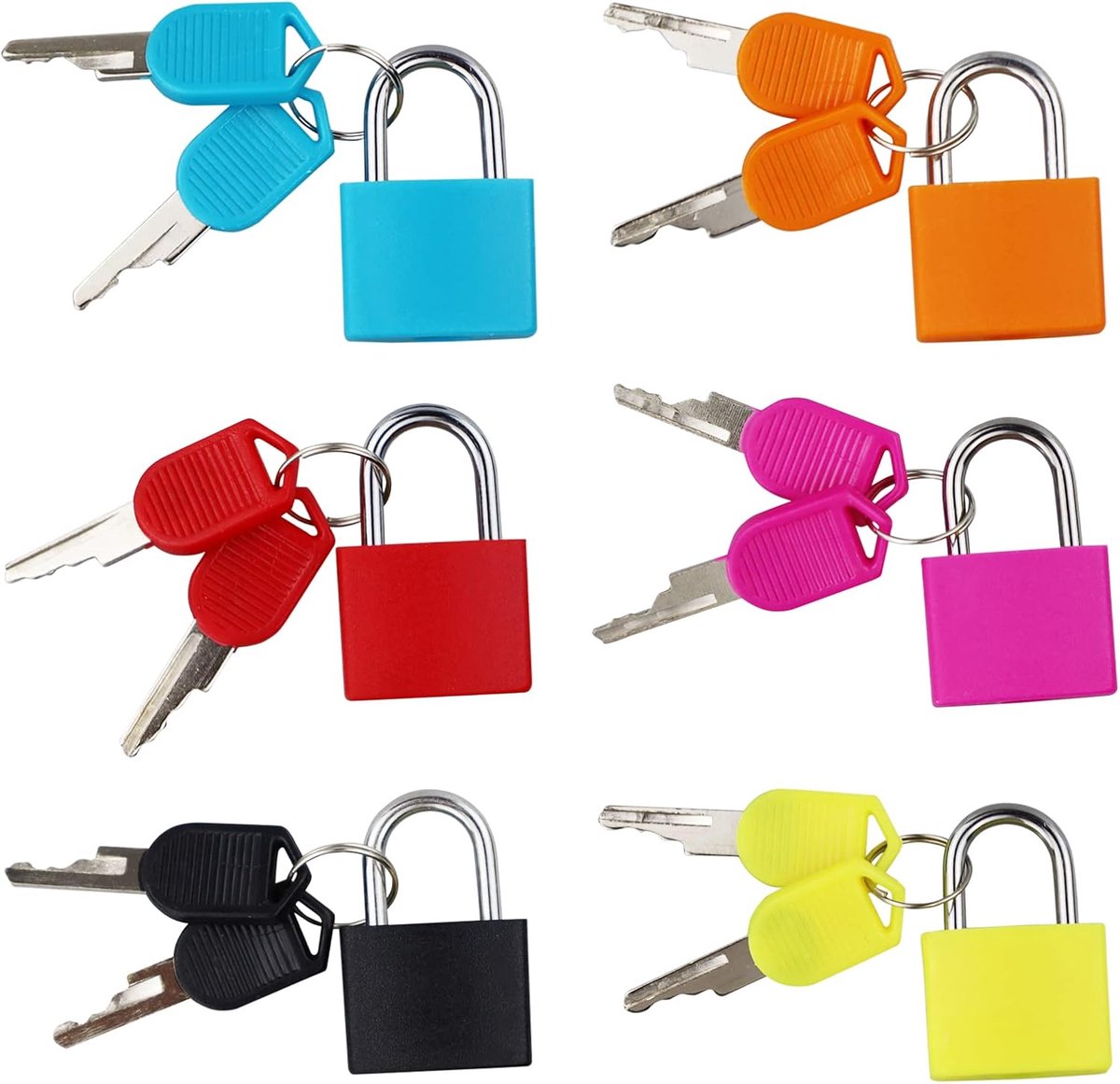 6 stuks koffersloten met sleutels, klein hangslot, bagagesloten, gekleurde mini-hangsloten, voor kluisjes, bagage, school, archiefkasten, fitnessstudio, geel, oranje, blauw