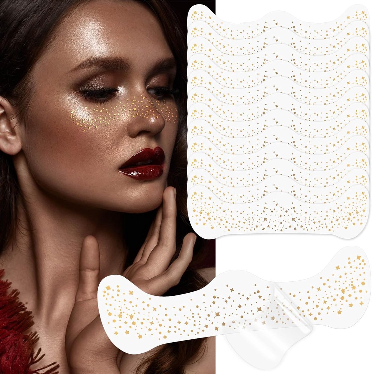 Glitter sproeten en gezicht 12 stuks lichtgevende glinsterende tijdelijke tatoeages, make-up gezicht glitter stippen patches, waterdichte metallic sticker, schattige sproeten voor vrouwen