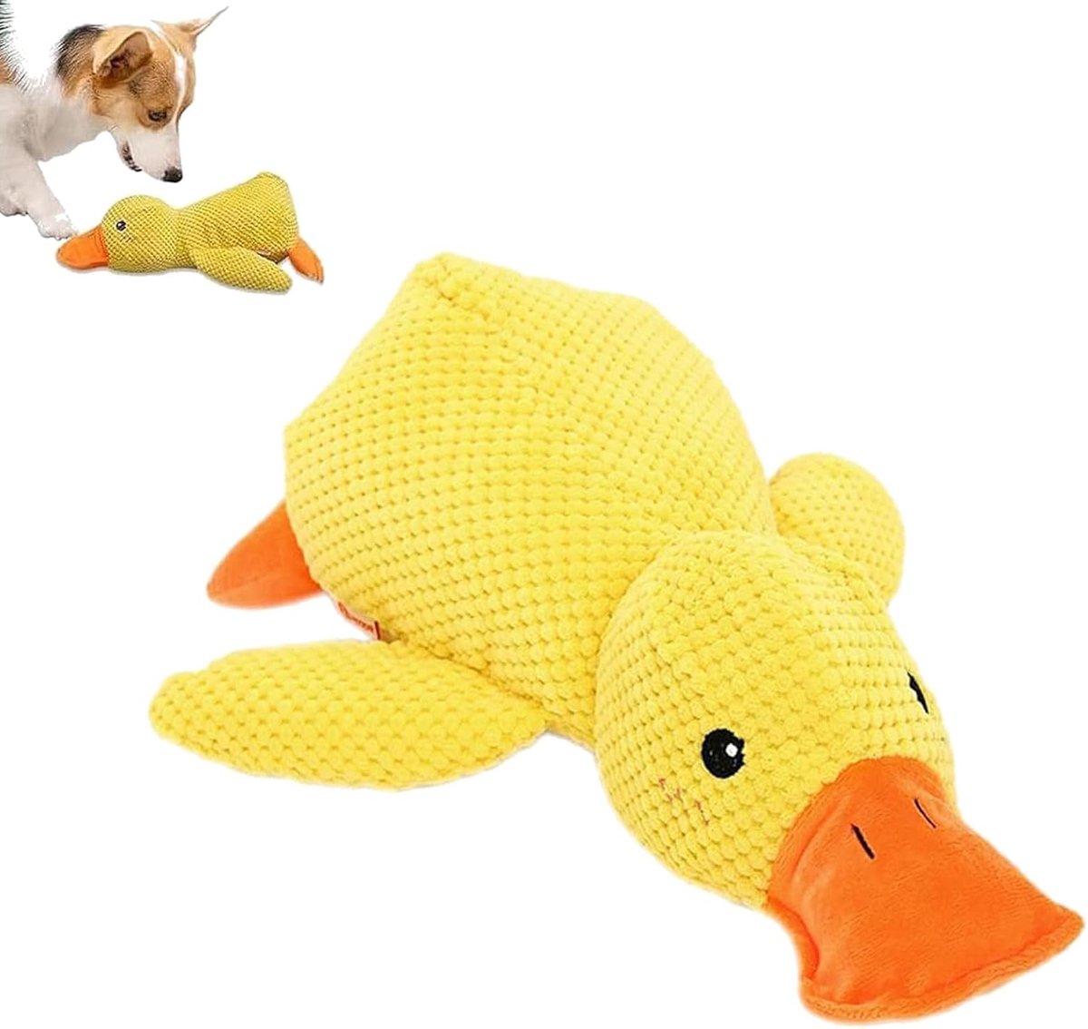 Quack-Quack Duck Hondenspeelgoed, anti-stress eend, duurzaam pluche kauwspeelgoed, schattig speelgoed voor honden, 32 cm, eendenhondenspeelgoed, poot ster, anti-stress squeak voor puppy's