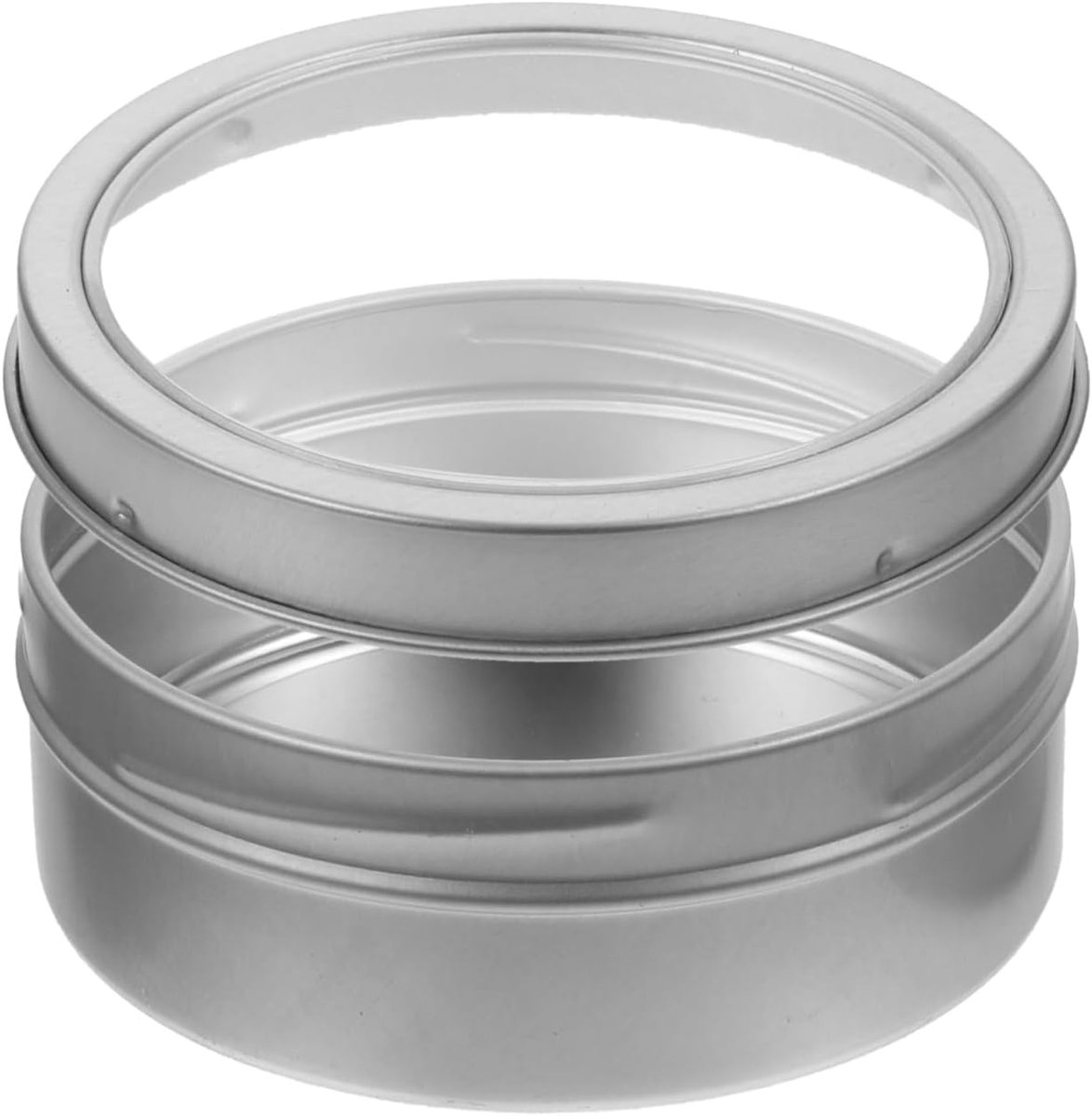 Magnetische opbergdoos met deksel, ronde metalen houder voor koelkast en keuken, stofdicht, transparant kijkvenster, draagbaar, zilverkleurig