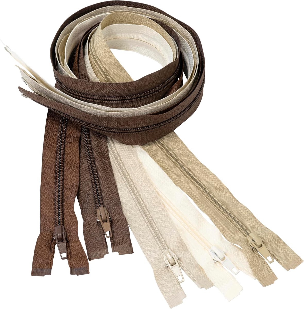 - Set van 5 spiraalritsen N°5 85 cm deelbaar met schuiver | van metaal nylon polyester | nuance beige