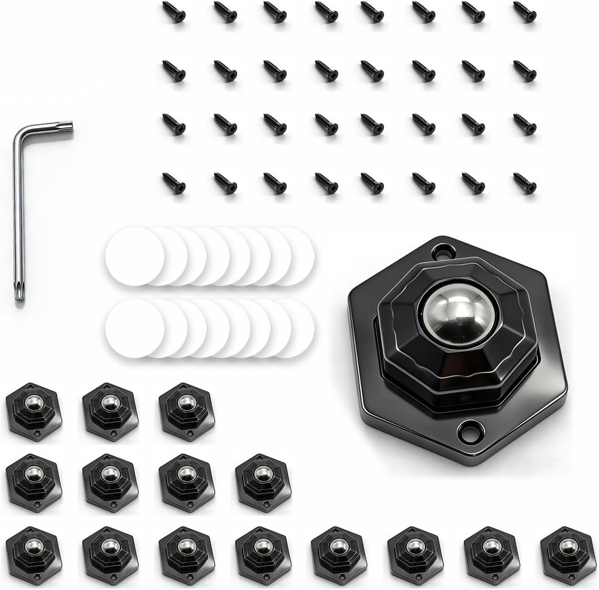 16 stuks meubelwielen, 360 graden wielen voor keukenapparatuur, zelfklevend rolwiel, kogellagerwielen voor meubels, zwart