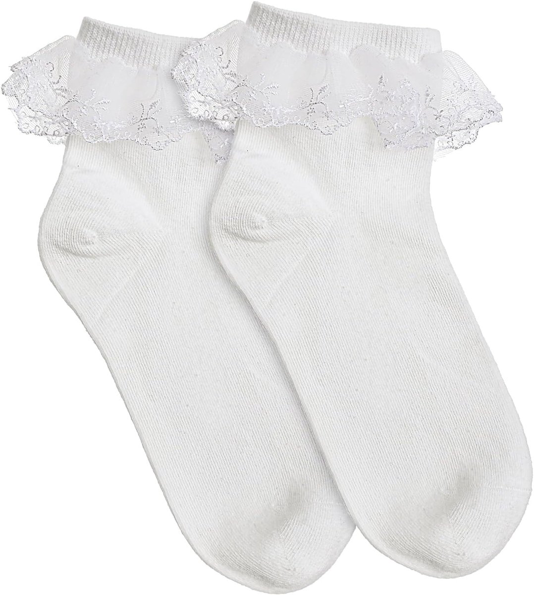 1 paar sokken met ruches voor dames, schattige korte ruchesokken, comfortabel elastisch voor vrouwen, meisjes, crème-wit, 35/41 EU