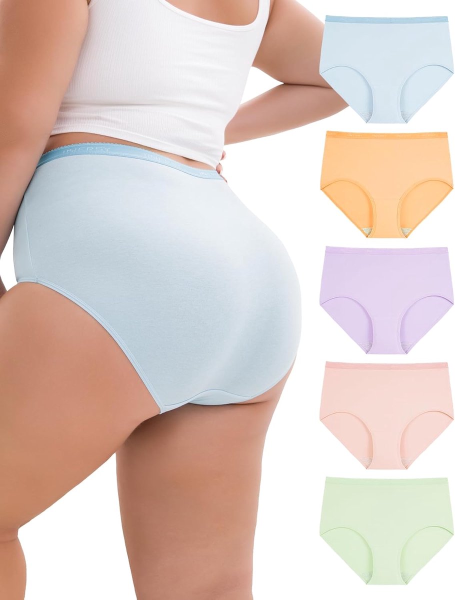 Damesondergoed Plus Size Slips Katoenen Slips met Hoge Taille Maxi Ondergoed 5-Pack