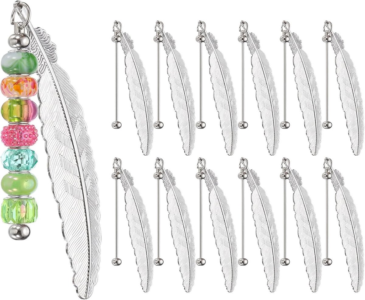 Kralen bladwijzers, 12 stuks kralen bladwijzer vintage veer doe-het-zelf metalen lege staaf bulk voor bladwijzer doe-het-zelf maken ambacht, kralen hanger bedel, zilverkleur