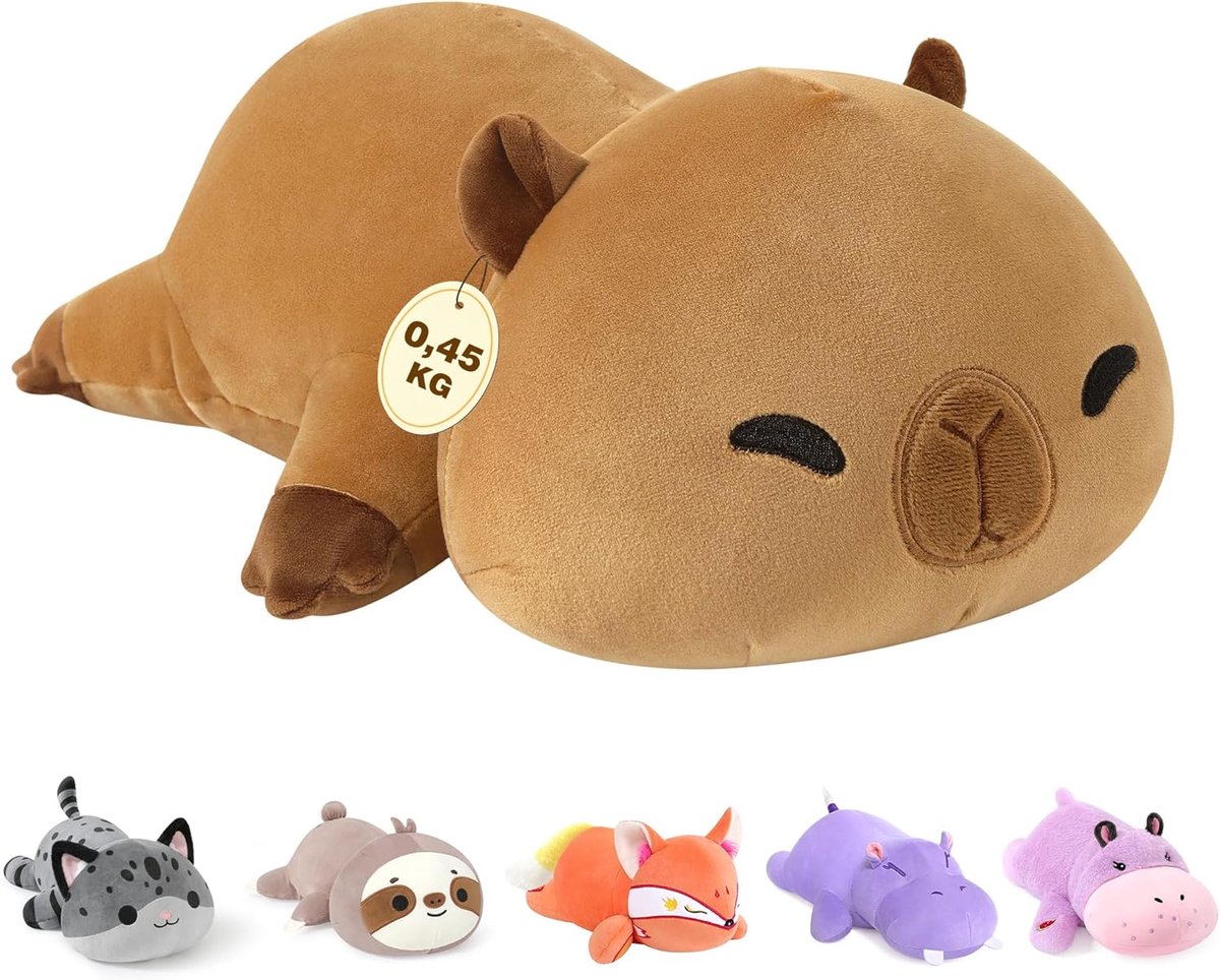 shownicer Capybara, 0,45 kg, verzwaarde knuffeldier, capibara, knuffeldier, capibara, pluche kussen, speelgoed, werpkussen, cadeau voor volwassenen en kinderen, 3 jaar, Capybara, 25 cm