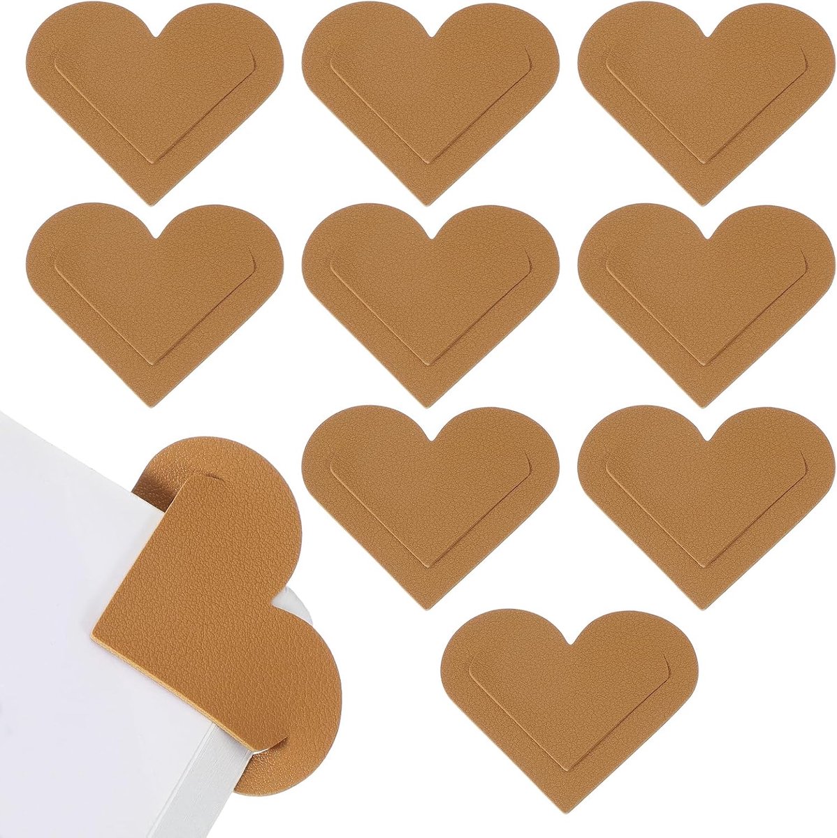 Lederen hart bladwijzers, 10 stuks leuke hoekpagina boekenleggers bladwijzer clips boek accessoires voor lezen liefhebbers vrouwen mannen leraar geschenken, bruin