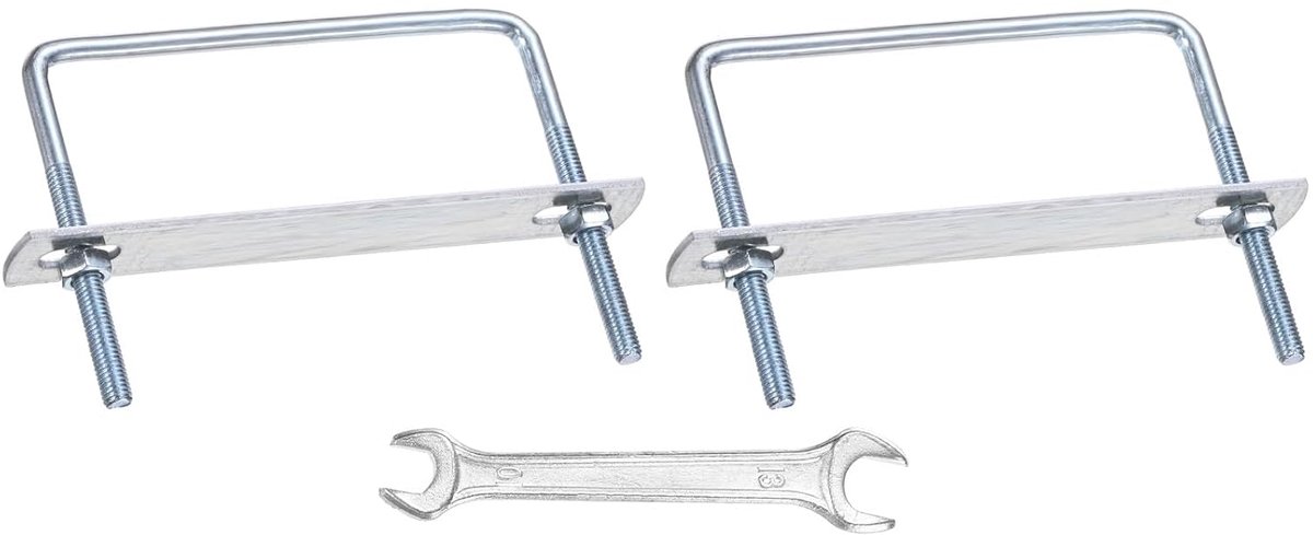 U-boutenset (M8 x 92 x 80 mm, zilver), 2 sets vierkante U-bouten van koolstofstaal met dragerplaten en moeren, sluitringen en sleutels, geschikt voor ski/boards