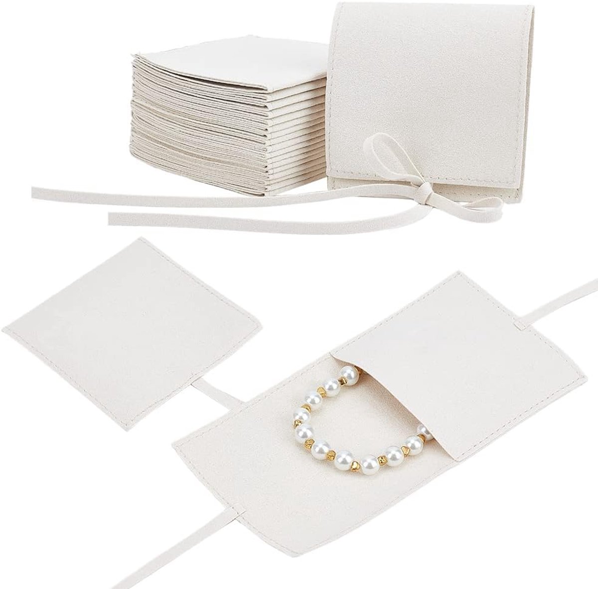 20 stuks microvezel sieraden zakjes, 8x8cm armbanden halsketting oorbellen ringen verpakkingszakje strikje microvezel sieraden zakje met koordjes voor bruiloft snoep cadeau opslag, grijs