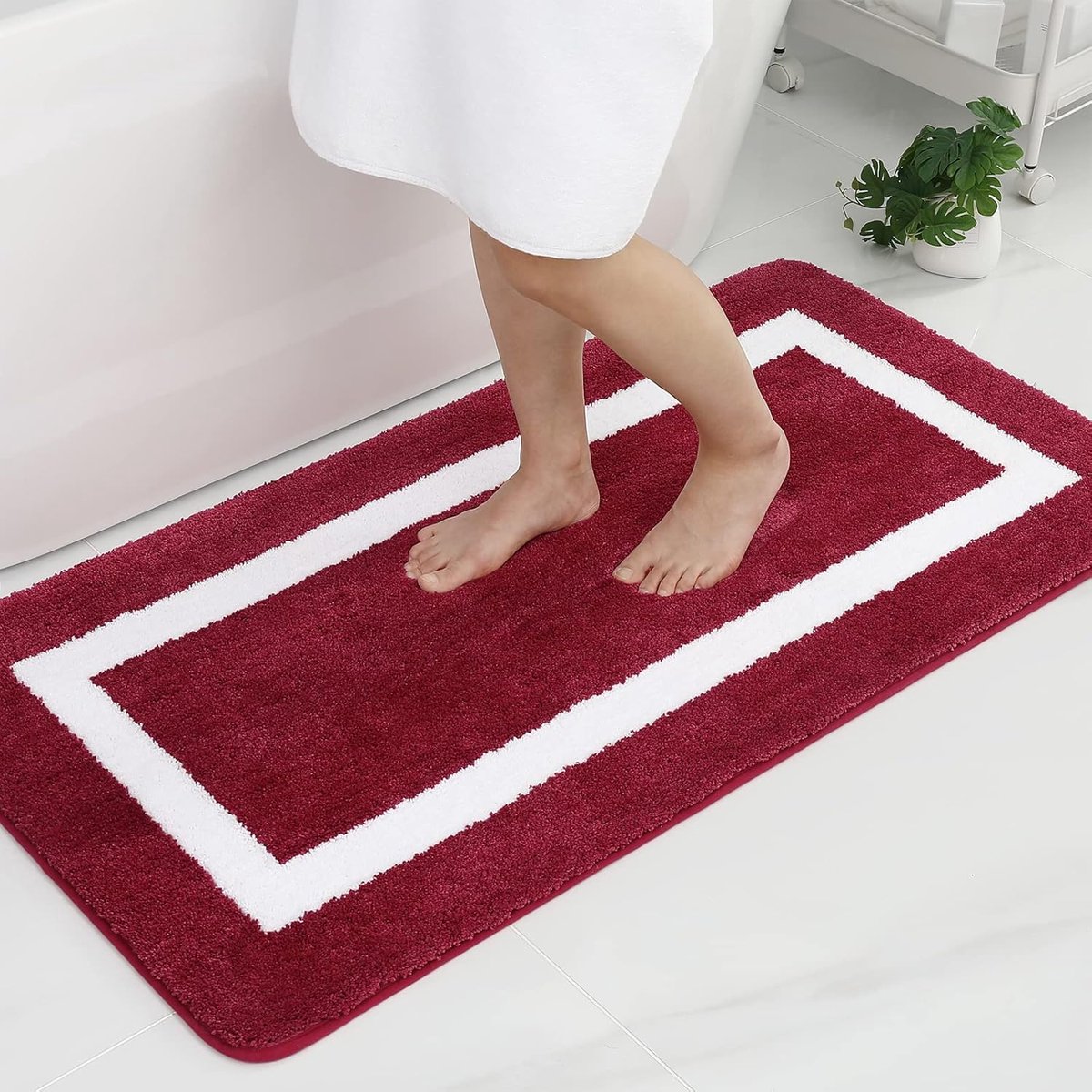 Badmat, antislip, wasbaar, zachte microvezel, 60 x 120 cm, wijnrood