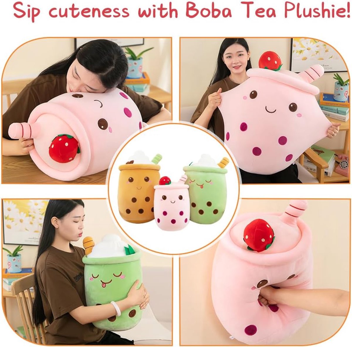 Pluche Kussens, Schattig Boba Pluche Zacht Speelgoed Reusachtig Opgevuld Snimal Kussen voor Boba Liefhebbers (50cm, Pink)