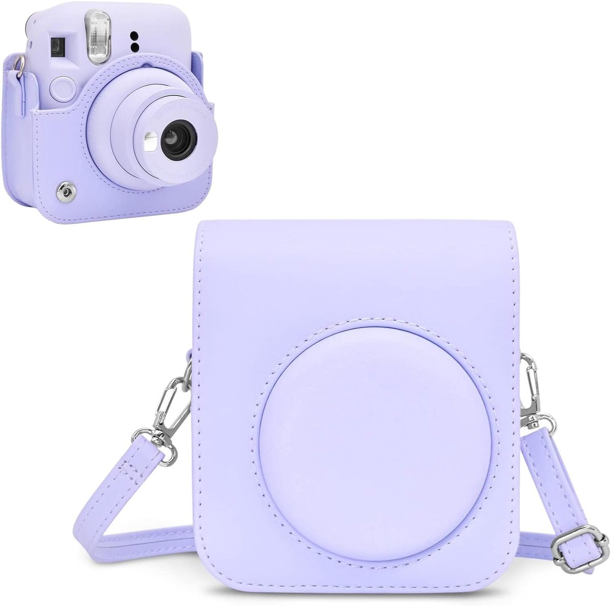 hoes voor Fuji Mini 12 - PU lederen beschermhoes voor Fujifilm Mini 12 Instant Camera - Afneembare hoes met schouderriem, Paars, Schoonheid Case