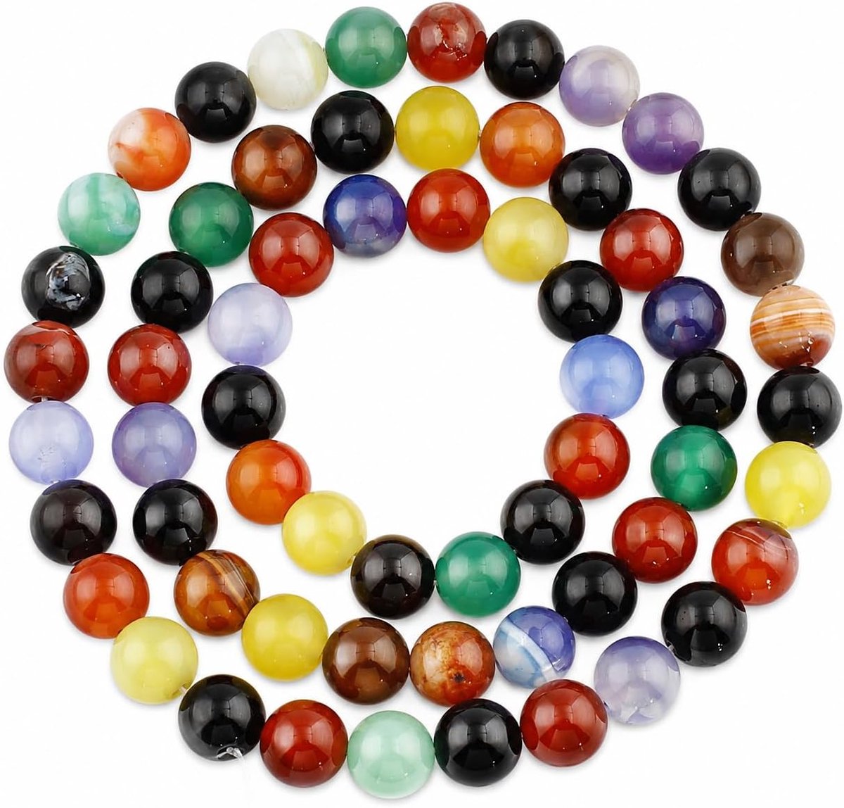 Edelsteen-streng, 8 mm, 6 mm, 4 mm, gemengde kleur agaat, ronde natuurstenen set met gat om te rijgen (4 mm - 90 stuks)