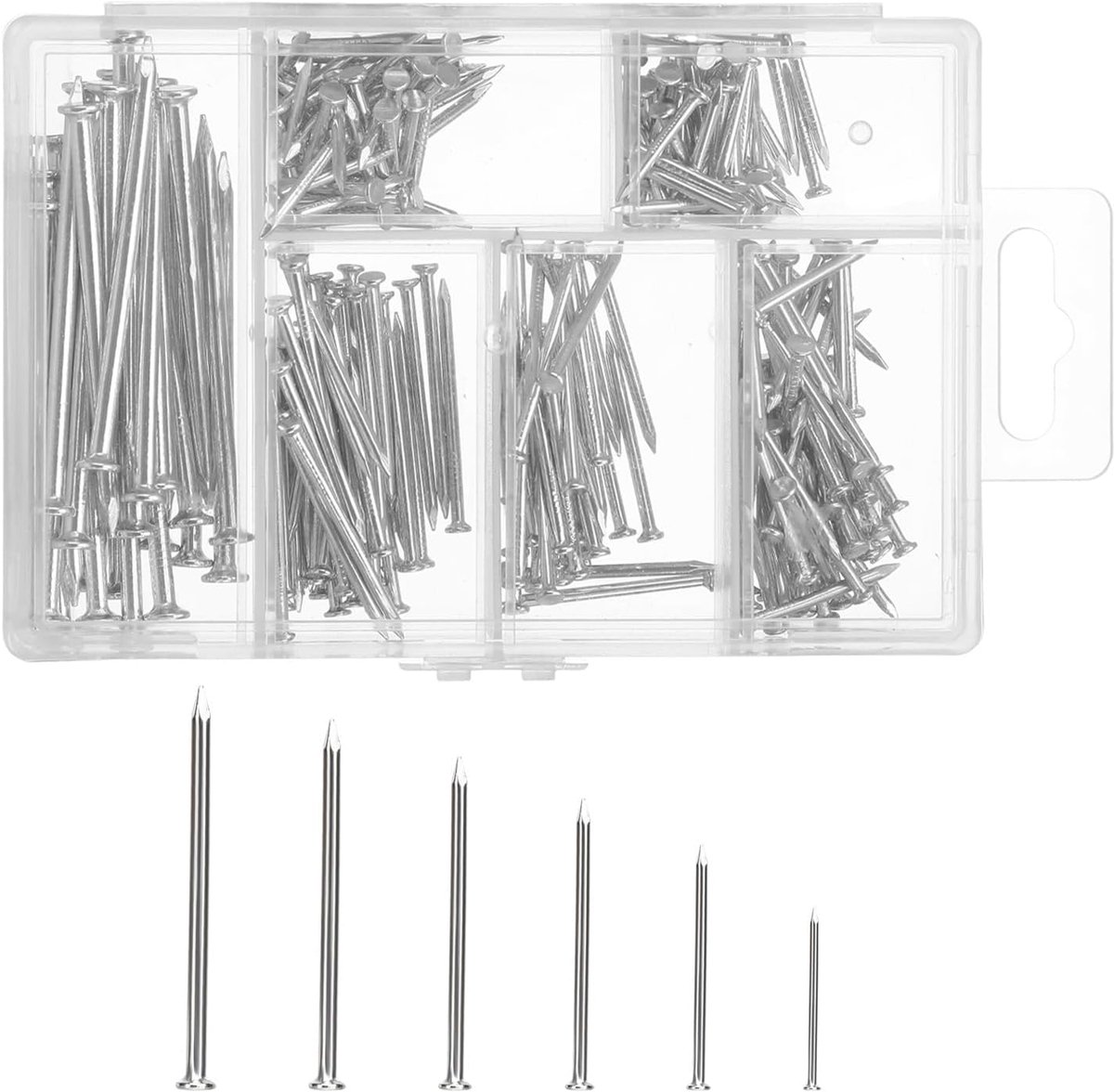 spijkers voor hout, ijzeren spijkers, muurspijkers voor het ophangen van foto's, spijkerassortiment kit, lange middelgrote en kleine muurspijkers voor doe-het-zelf en knutselen