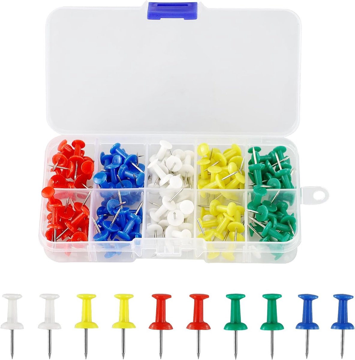 120 stuks pushpins, veelkleurige duimspijkers, tekenpennen, kaartspelden, plastic kopduimspijkers, stalen puntenpennen, met opbergdoos, voor kurk, prikborden