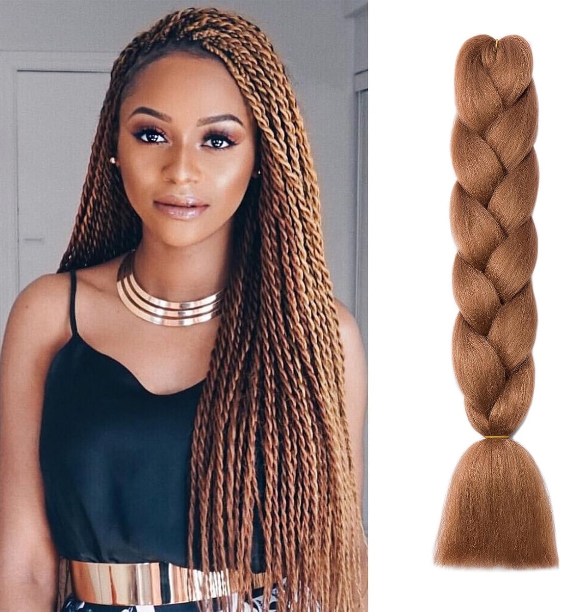 Synthetisch Haar voor Vlechten 1 Stuk Ombre Braids Extensions Kanekalon Braiding Haaruitbreiding Vlecht Afro Crochet Box Braids Haarvlechten 100g, Licht Auburn