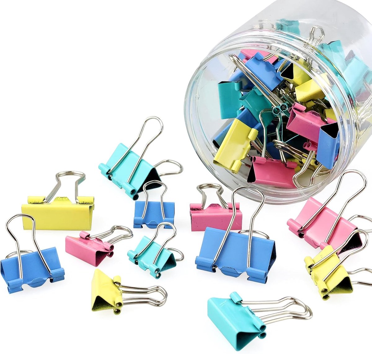 klemmen, 66 stuks foldback-klemmen, paperclips, foldback klemmen, multifunctionele klemmen, papier, kleurrijke metalen binderclips, papierklemmen voor foto's, notities, briefpapier,
