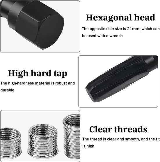 Reparatie-bougie, reparatieset voor schroefdraad bougies, M14 x 1,25, bougieset, tapreparatieset, reparatie van koolstofstaal, gereedschap en probleemoplossingskits — afbeelding 5