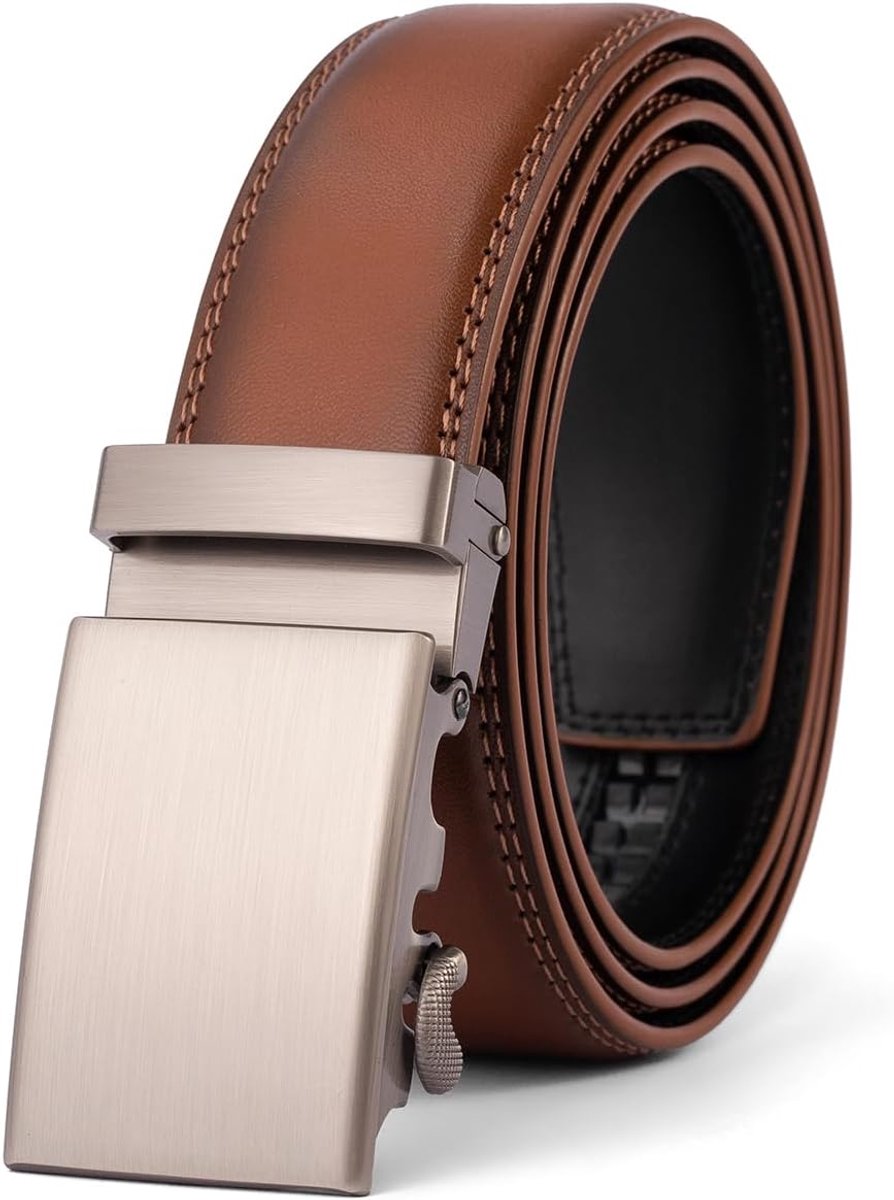 Heren Riem Lederen Ratel Automatische Herenriem Leer Verstelbaar Grote Maat voor Pakken Business Formele Kleding 3.5CM,Cadeau Heren