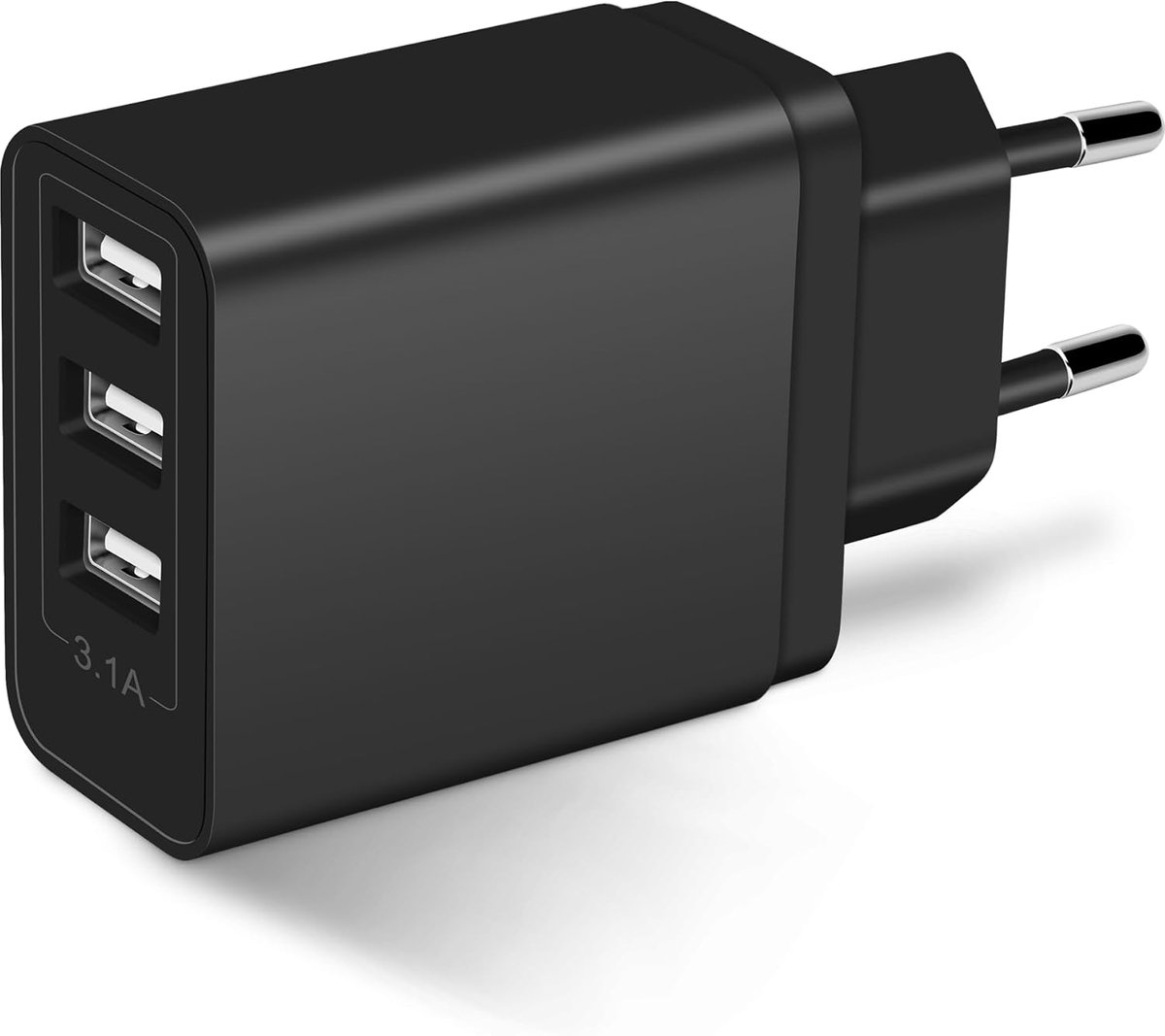 Charger Adapter, 3-Poort Multi USB Stekker Lader 15.5W Socket | 5V 3.1A Oplader Compatibel met Samsung, iPhone, iPad, Airpods, Xiaomi, Tablets Mobiele Telefoons (Zwart)