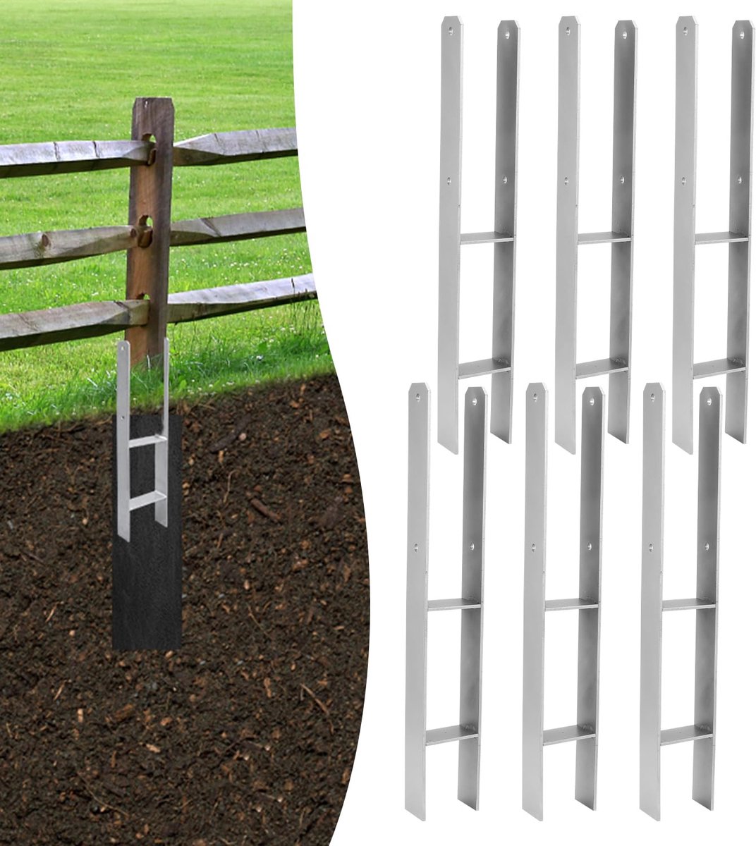 H-paalanker, 12 stuks, H-anker, paaldrager, grondanker voor palen, H-paalschoen voor omheining en broeikas, palen, vierkante houten palen (91 x 600 mm)