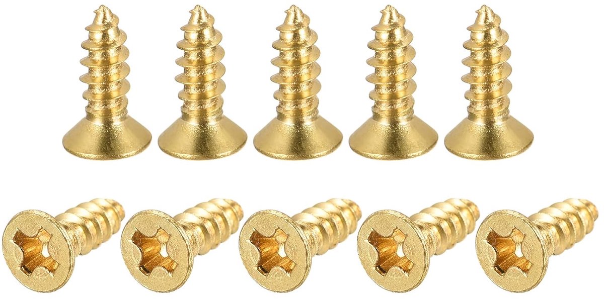Messing schroeven voor hout, M3,5 x 12 mm, Phillips, platte kop, zelftappende aansluiting voor deurscharnieren, houten meubels, huishoudelijke apparaten, 200 stuks