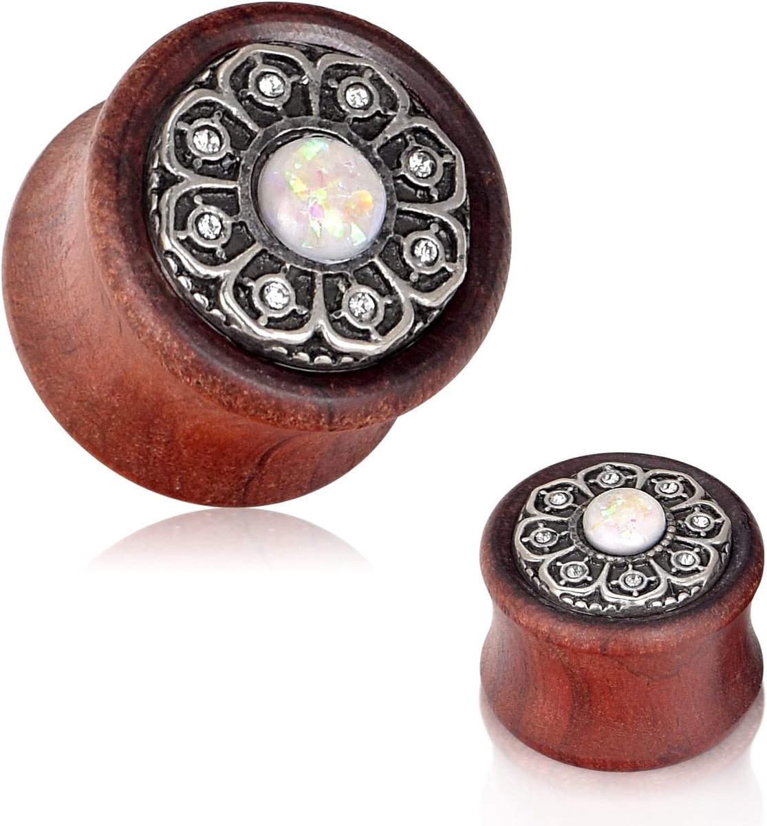 Plugs oor 8 mm - 25 mm bloem vintage opaal set double flare oor piercing stretch sieraden zirkonia opaal dames heren lichaamssieraad flesh tunnel plug, Hout, Kubieke zirkonia