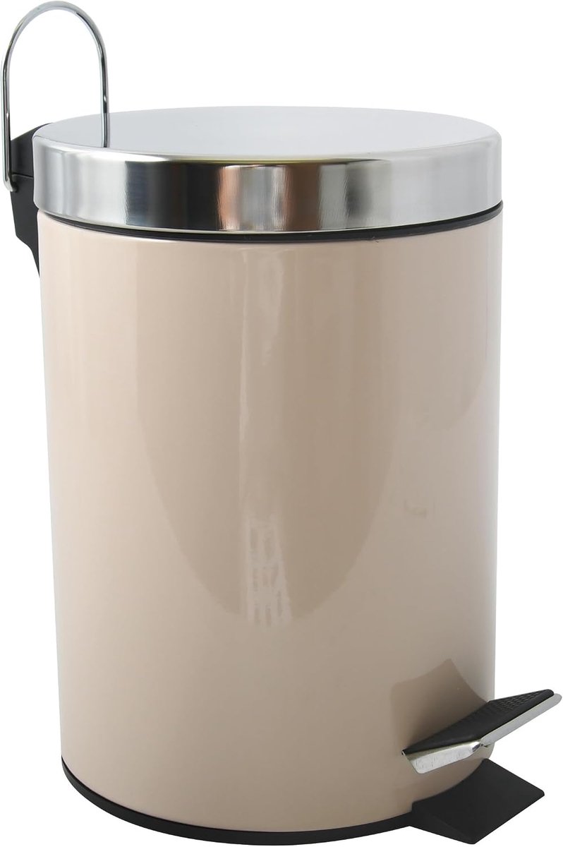 - Cosmetische Afvalbak Voor In De Badkamer - Roestvrij Staal Met Verwijderbare Binnenemmer - Elegante Pedaalemmer - Compact en Praktisch - Beige - 3L