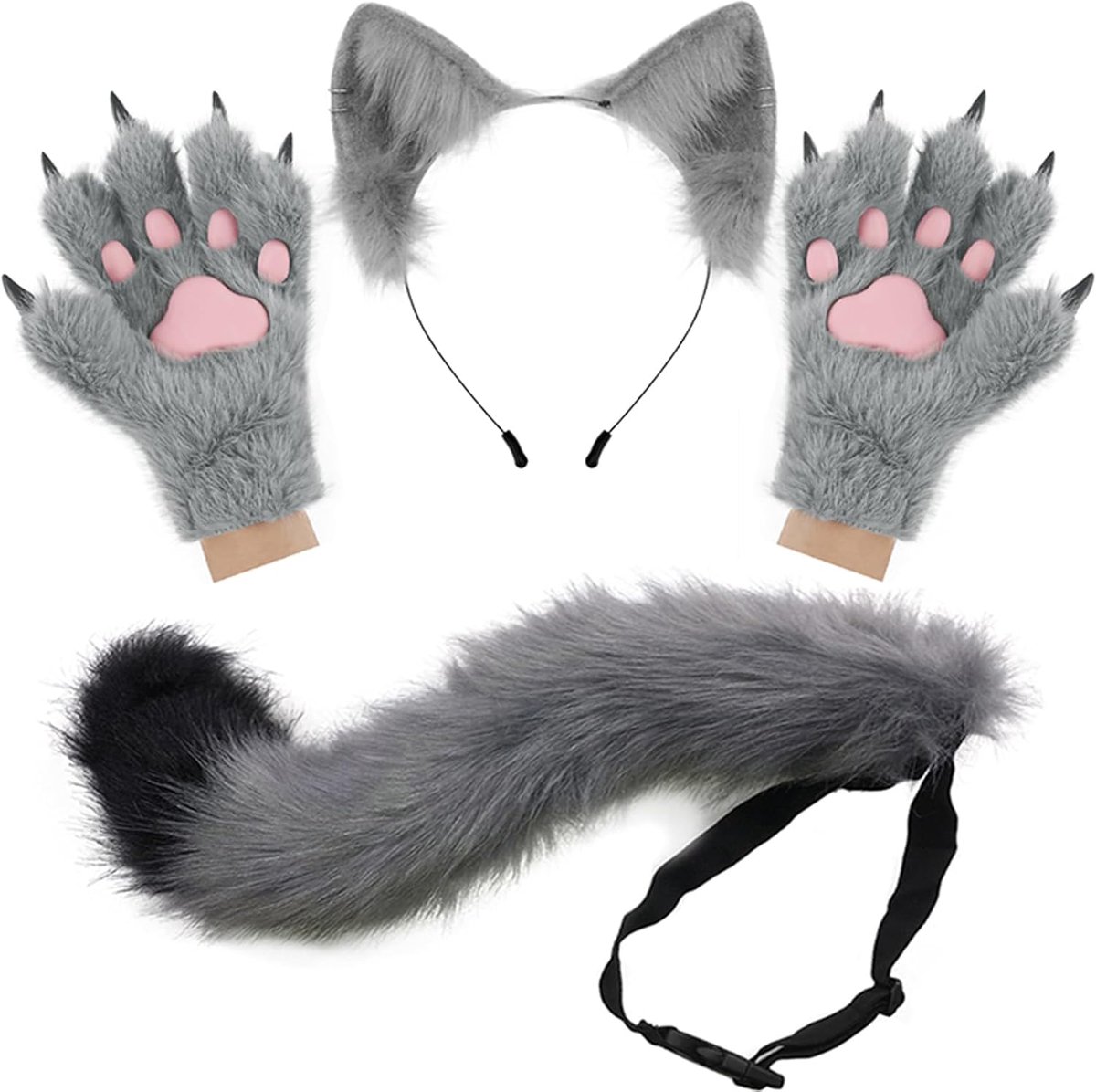 nepbont staart harige poten handschoenen kat oren hoofdband set Halloween kerstfeest aankleden kostuum cosplay kits