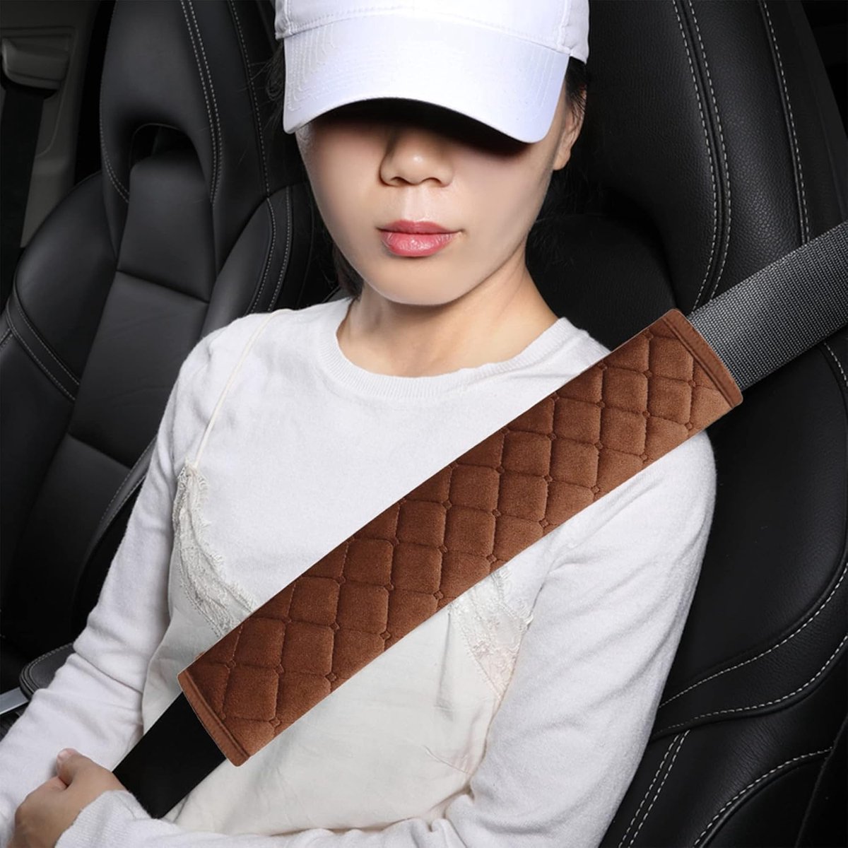 autogordelhoezen voor volwassenen, kinderen, vrouwen en mannen, veiligheidsgordelhoes, gordelkussen, beschermkussens voor SUV, schouderkussens voor auto-interieuraccessoires, 2 stuks, bruin, 27