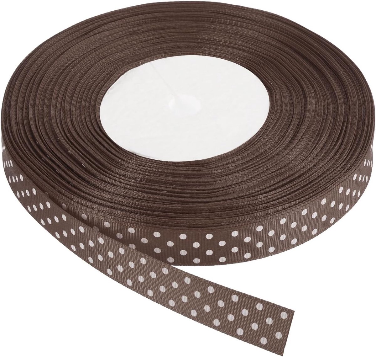 Ripsbanden 46 m x 1,5 cm bruin met witte stippen lint decoratie voor kunsthandwerk geschenkverpakking bruiloft DIY handgemaakt