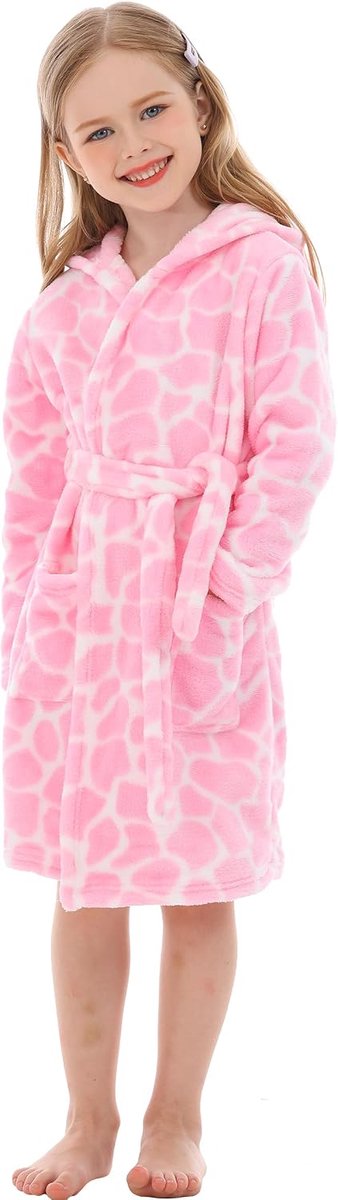 baby koraal stof zachte capuchon badjas jongens meisjes kleine kinderen nachtkleding pyjama, roze koe, 120(4-5 anni/Altura:110cm)