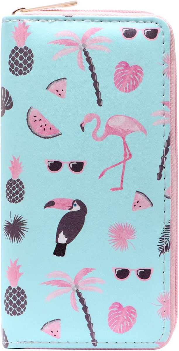 dames en meisjes-portemonnee met rits flamingo's en vruchten