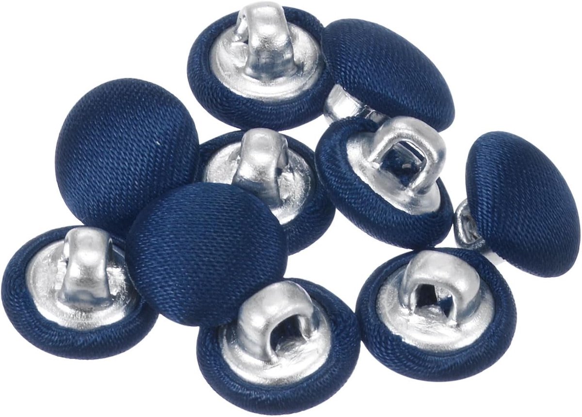 Knopen met stof gecoat 10 mm naaiknopen schacht van metaal rond voor kleding blouses truien, medium blauw